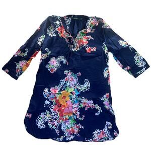 Lauren Ralph Lauren Tunic Dress Blue Paisley Floral Lightweight Cotton V-Neck M